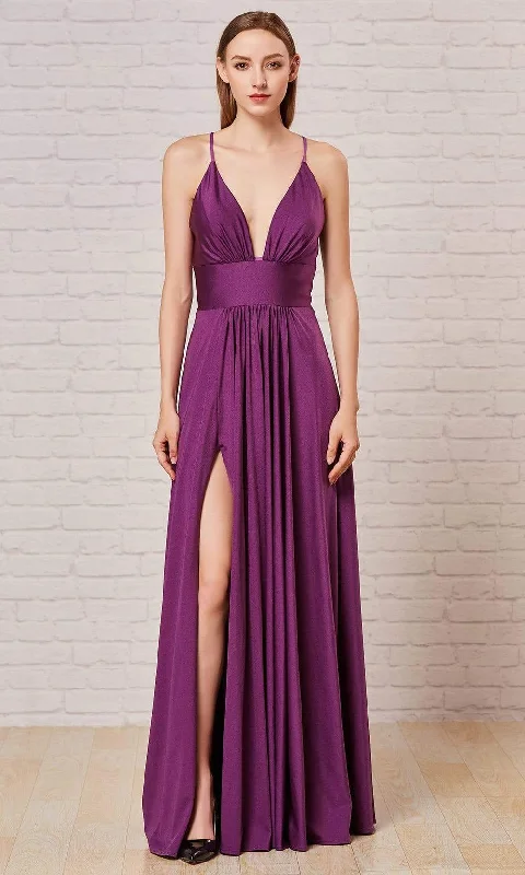 J'Adore Dresses - J18042 Plunging V-Neck Empire High Slit Gown Y2K party dresses