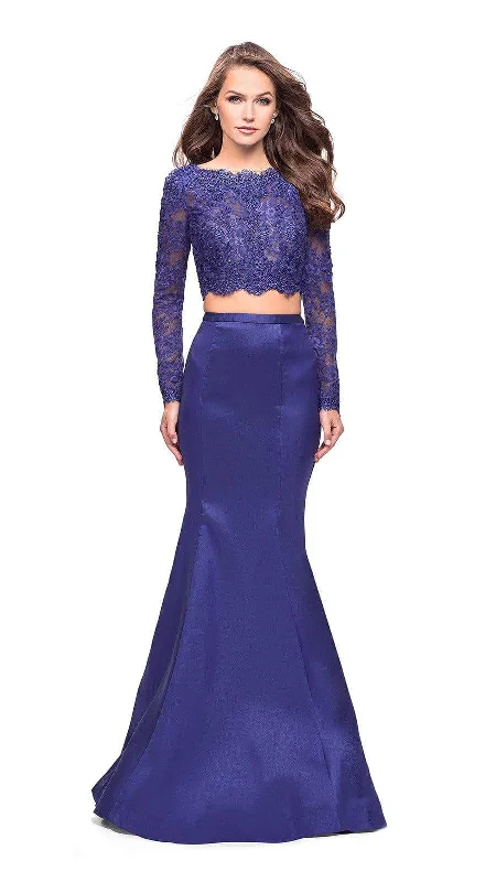 La Femme - 25324 Two-Piece Long Sleeve Lace Bodice Mikado Gown Velvet party dresses