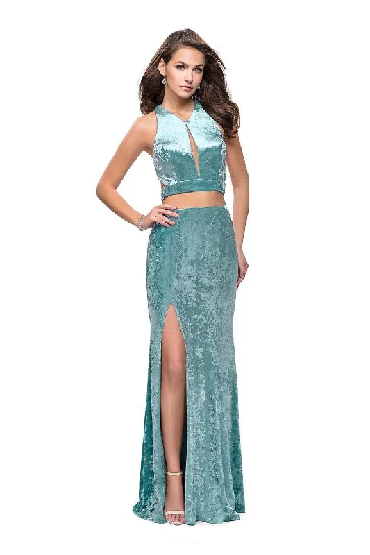 La Femme - 25500 Two-Piece Cutout Bodice Velvet Sheath Gown Boho party dresses