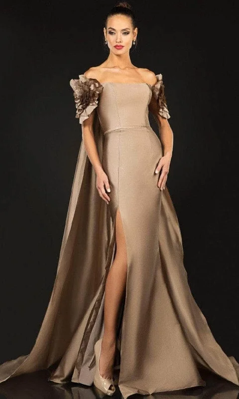 Terani Couture - Straight Across Taffeta Evening Gown 2021E2792 - 1 pc Taupe In Size 12 Available Sexy party dresses