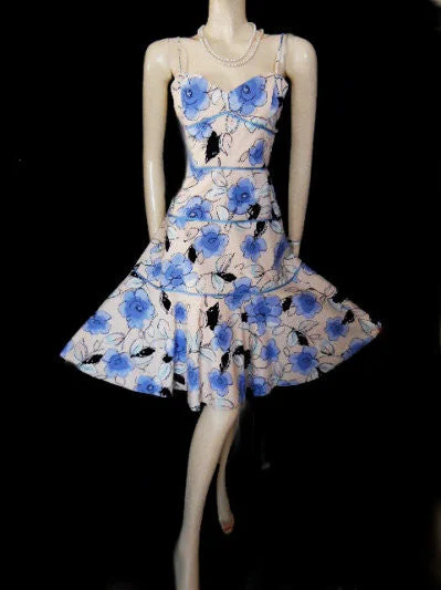 NEW WITH TAG - LOVELY PHILLIP DICAPRIO COTTON & LYCRA PERIWINKLE & PEACH FLORAL DRESS Chic floral dresses