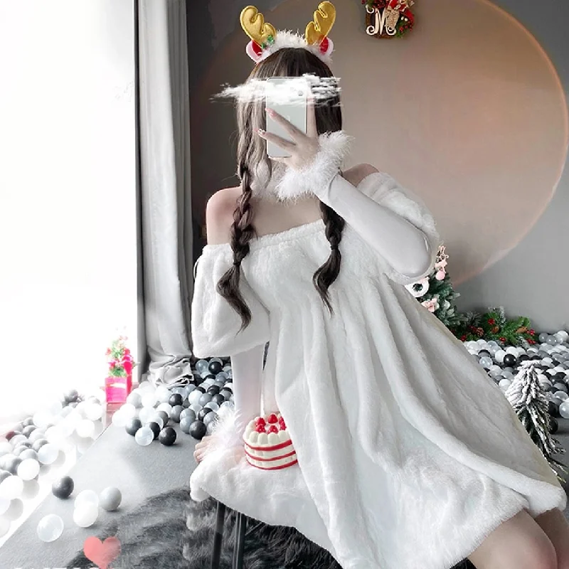 Women Christmas Xmas Lady Santa Claus Elk Halloween Cosplay Costume Sexy Lingerie White Winter Dress Maid Waitress Uniform Long unclassified dresses