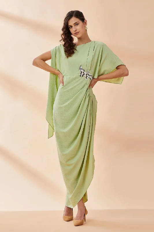 Lime Green Embroidered Drape Dress Floral unclassified dresses