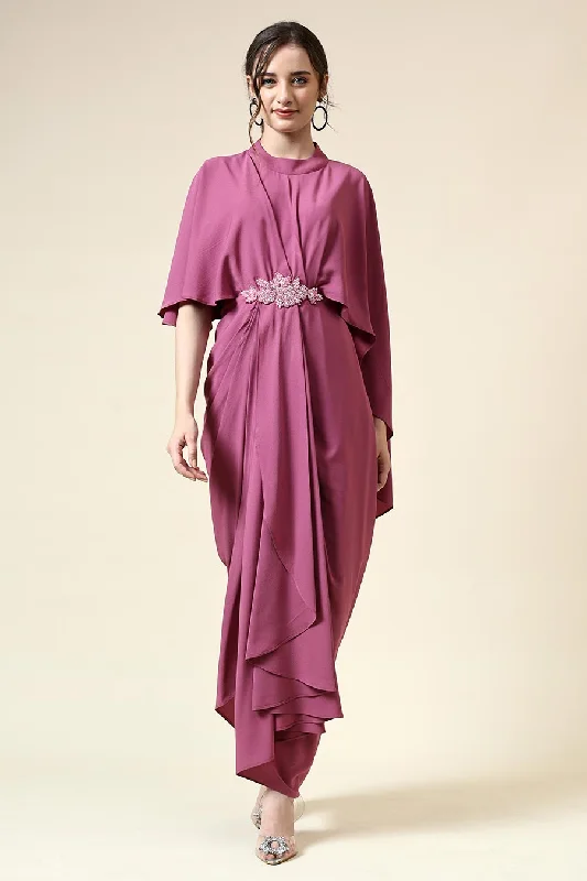 Berry Pink Embroidered Drape Dress Travel unclassified dresses