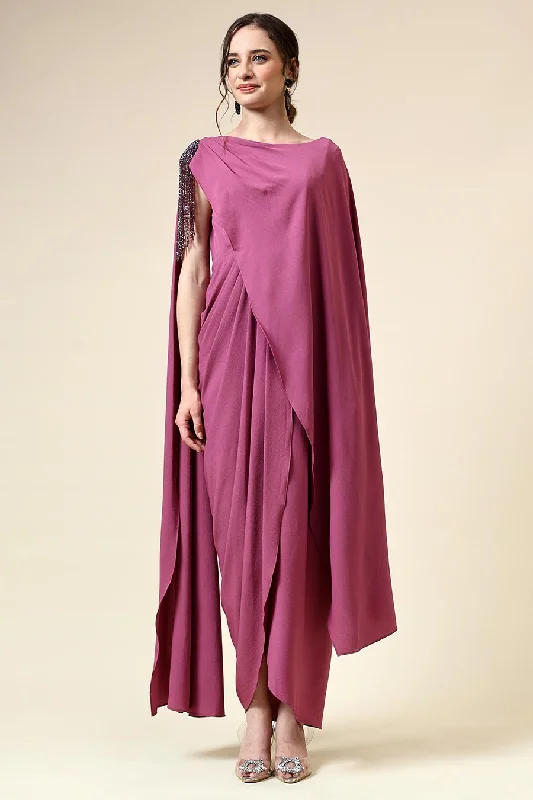 Berry Pink Fringe Embellished Drape Dress Discounted unclassified dresses