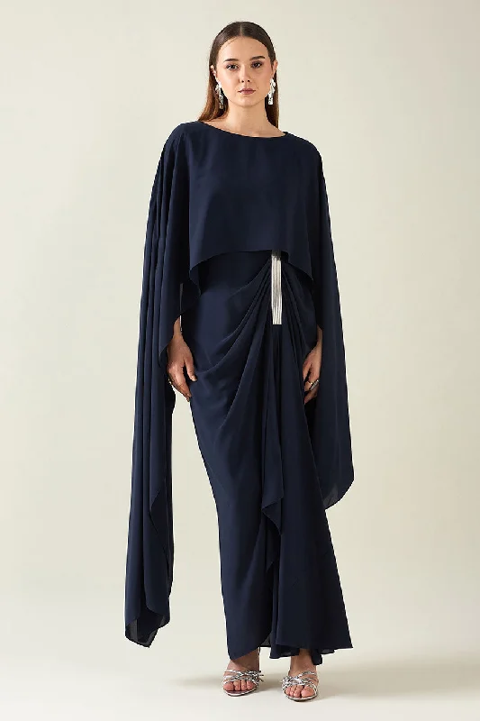 Navy Alloy Embellished Drape Dress Budget-friendly unclassified dresses