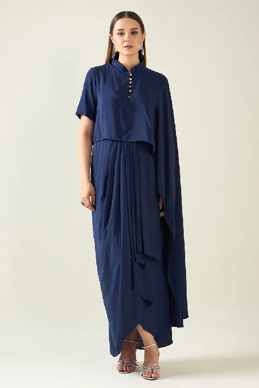 Navy Waterfall Drape Dress Affordable unclassified dresses