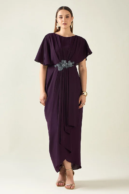 Purple Crystal Embellished Drape Dress Ruched unclassified dresses