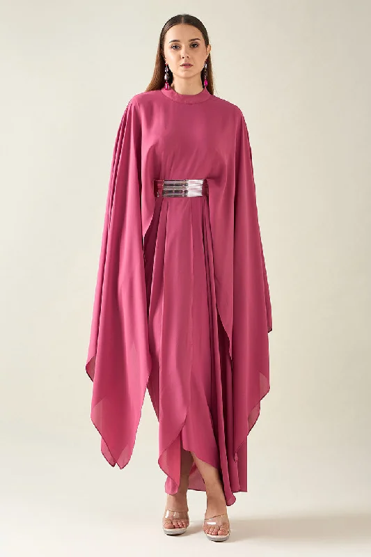 Pink Alloy Drape Dress With Metallic Finish Belt Casual chic unclassified dresses