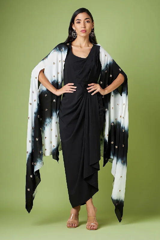 Black Drape Dress With Embellished Cape Formal unclassified dresses