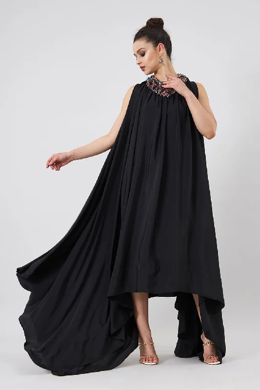 Black Embellsihed Handkerchief Lounge Dress Ruffled unclassified dresses