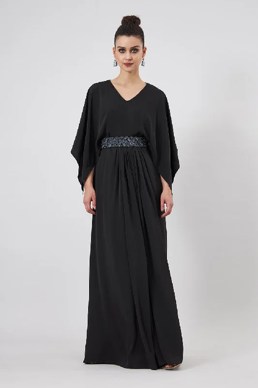 Black Drape Dress With Emebllished Belt Wedding guest unclassified dresses