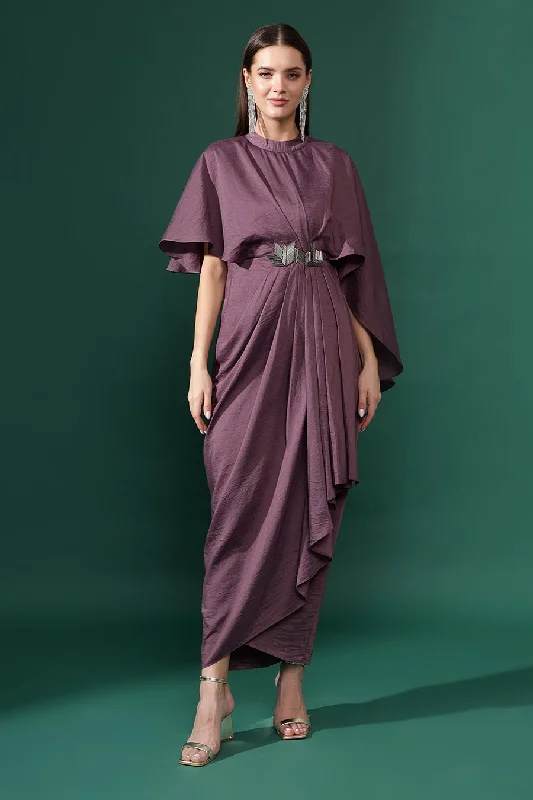 Purple Cotton Silk Embellished Drape Dress Vacation unclassified dresses