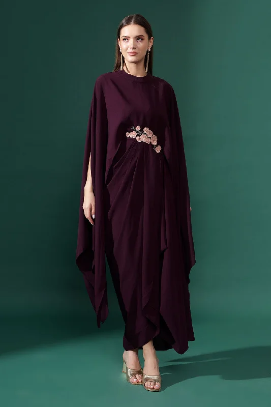 Purple Embroidered Drape Gown Dress Long unclassified dresses