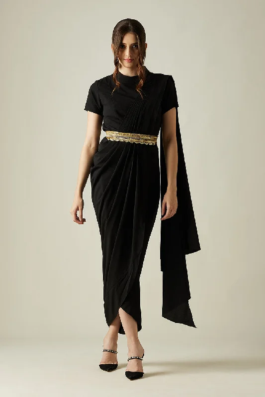 Black Saree Dress With Molten Gold Belt Designer unclassified dresses