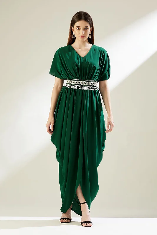 Sofie Green Drape Dress With Crystal Belt Satin unclassified dresses