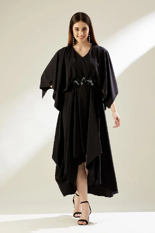 Sara Black Embroidered Drape Dress Summer unclassified dresses