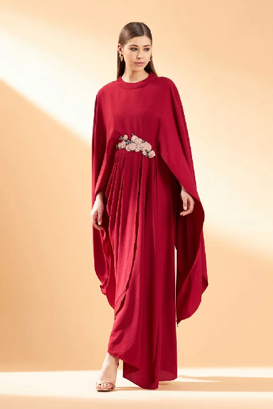 Red Mystique Bloom Drape Dress Velvet unclassified dresses