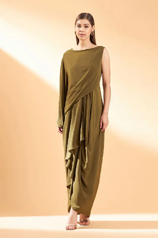 Olive Drape Dress Denim unclassified dresses