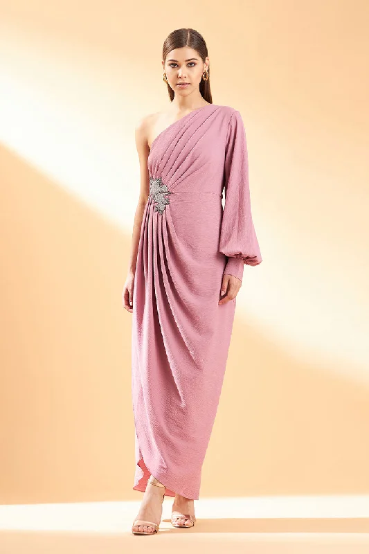 Pink Blossom One-Shoulder Drape Dress Anniversary unclassified dresses