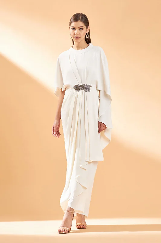 Cream Pleated Drape Dress Everyday wear unclassified dresses