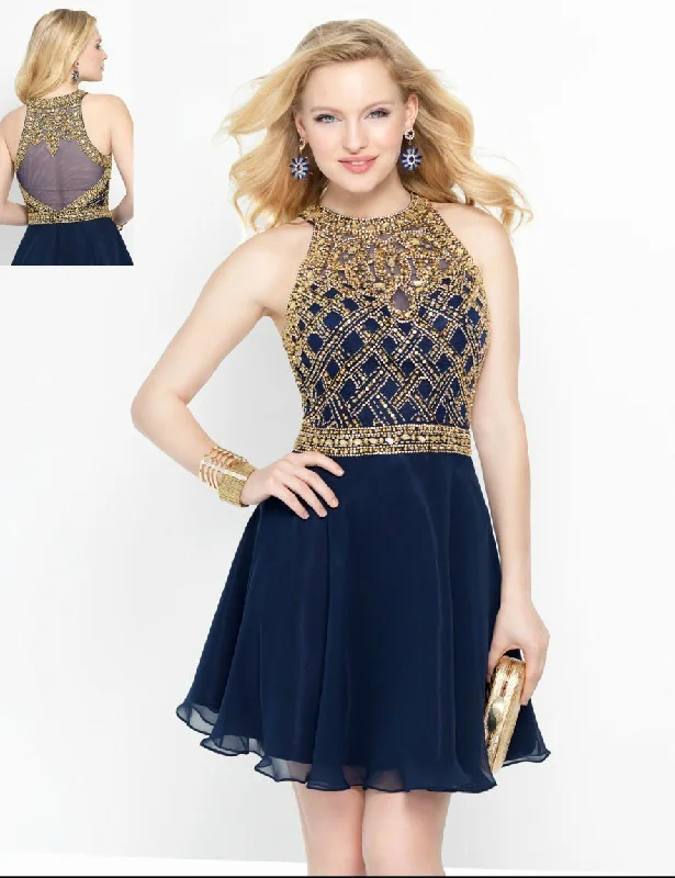 Alyce Paris - Gold Beaded Overlay Bodice A-Line Dress 46577SC Comfortable unclassified dresses