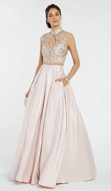 Alyce Paris - Mandarin Collar Croptop Two Piece Mikado Ballgown 60369SC Open-back unclassified dresses