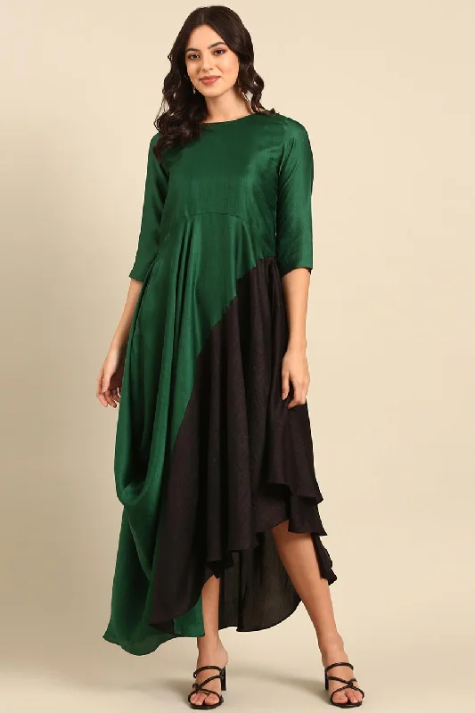 Green & Black Asymmetric Dress Denim unclassified dresses