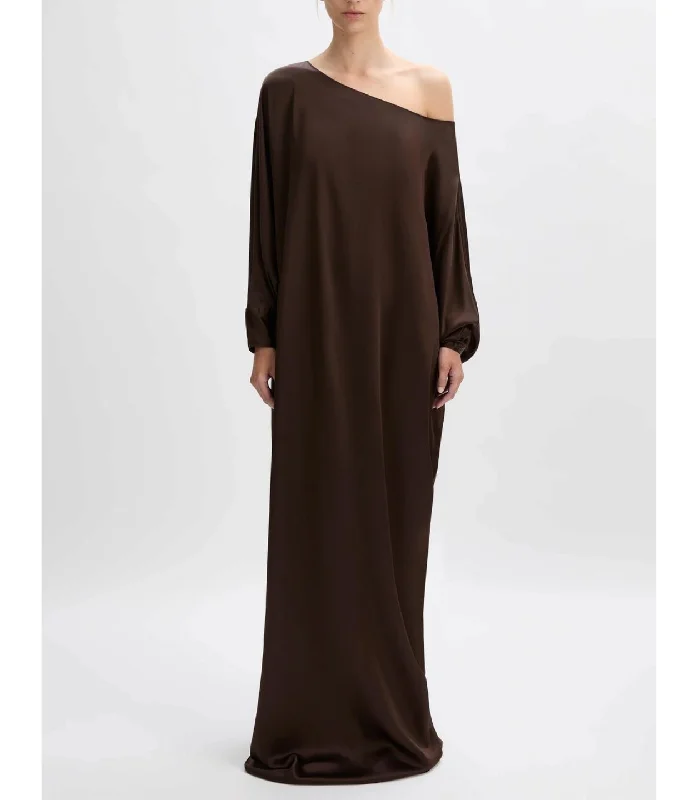 Asymmetric Silk Satin Gown in Chocolate High-low unclassified dresses