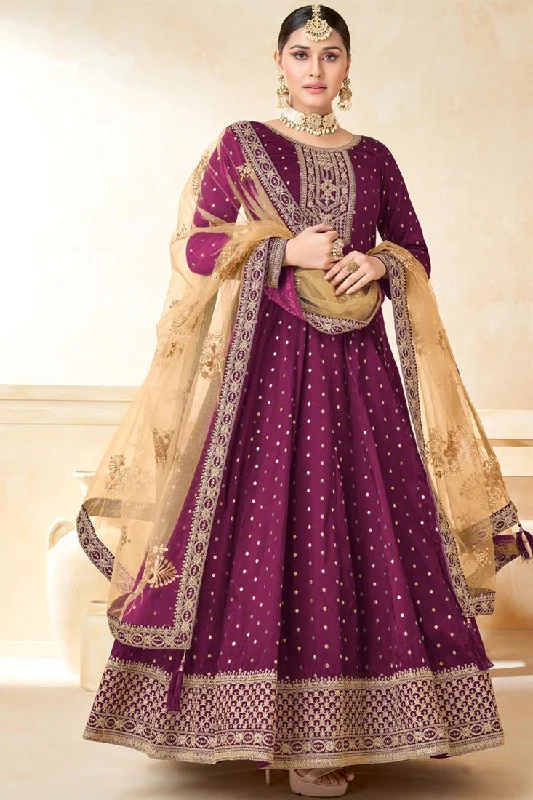 Beatific Function Look Fancy Fabric Anarkali Suit In Purple Color Breathable unclassified dresses