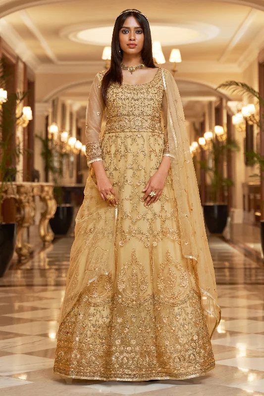 Beige Color Net Fabric Function Style Awesome Anarkali Suit Long unclassified dresses