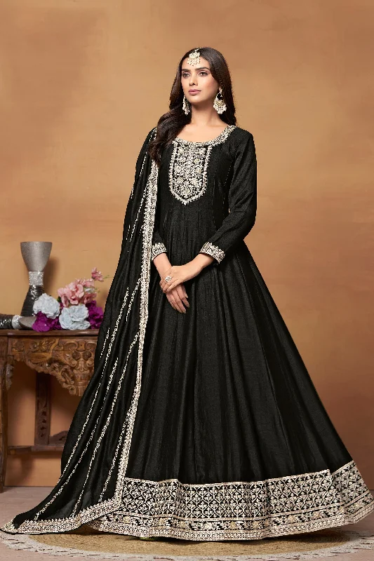 Black Color Art Silk Fabric Alluring Function Wear Anarkali Suit Women's unclassified dresses