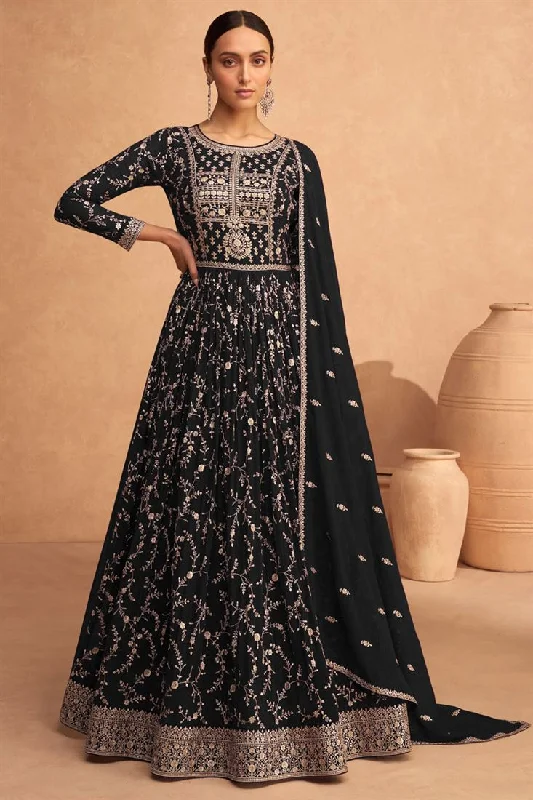 Black Color Georgette Fabric Function Wear Phenomenal Anarkali Suit Long unclassified dresses