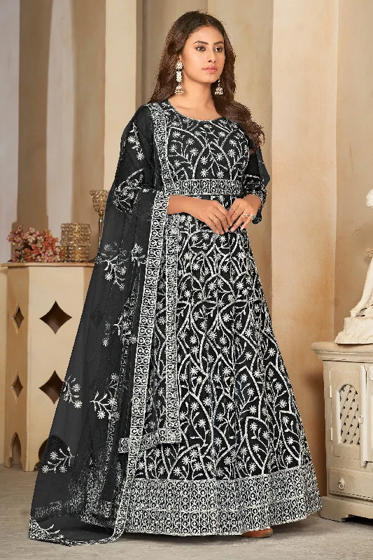 Black Color Net Fabric Embroidered Awesome Anarakali Suit Affordable unclassified dresses