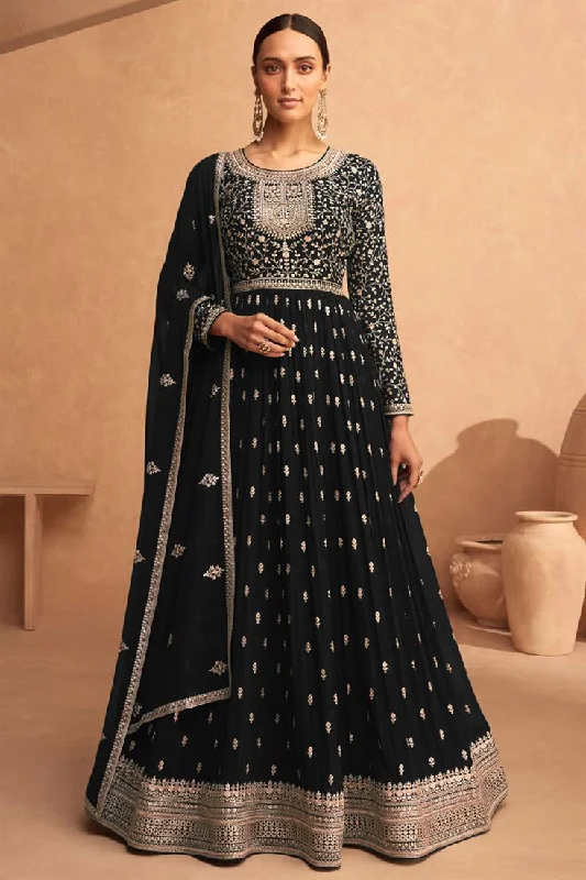 Black Color Splendid Sangeet Wear Anarkali Suit In Georgette Fabric Pastel unclassified dresses