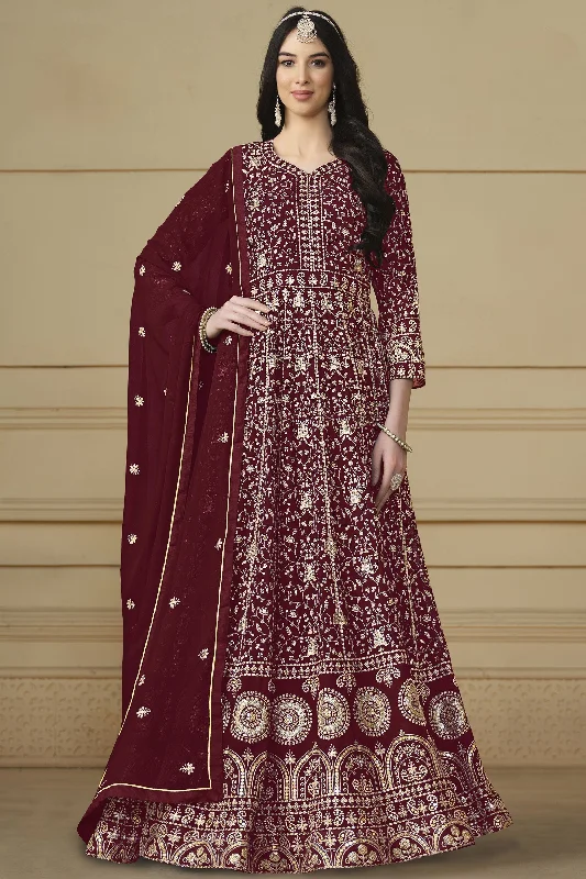 Blazing Maroon Color Function Wear Georgette Anarkali Suit Monochrome unclassified dresses