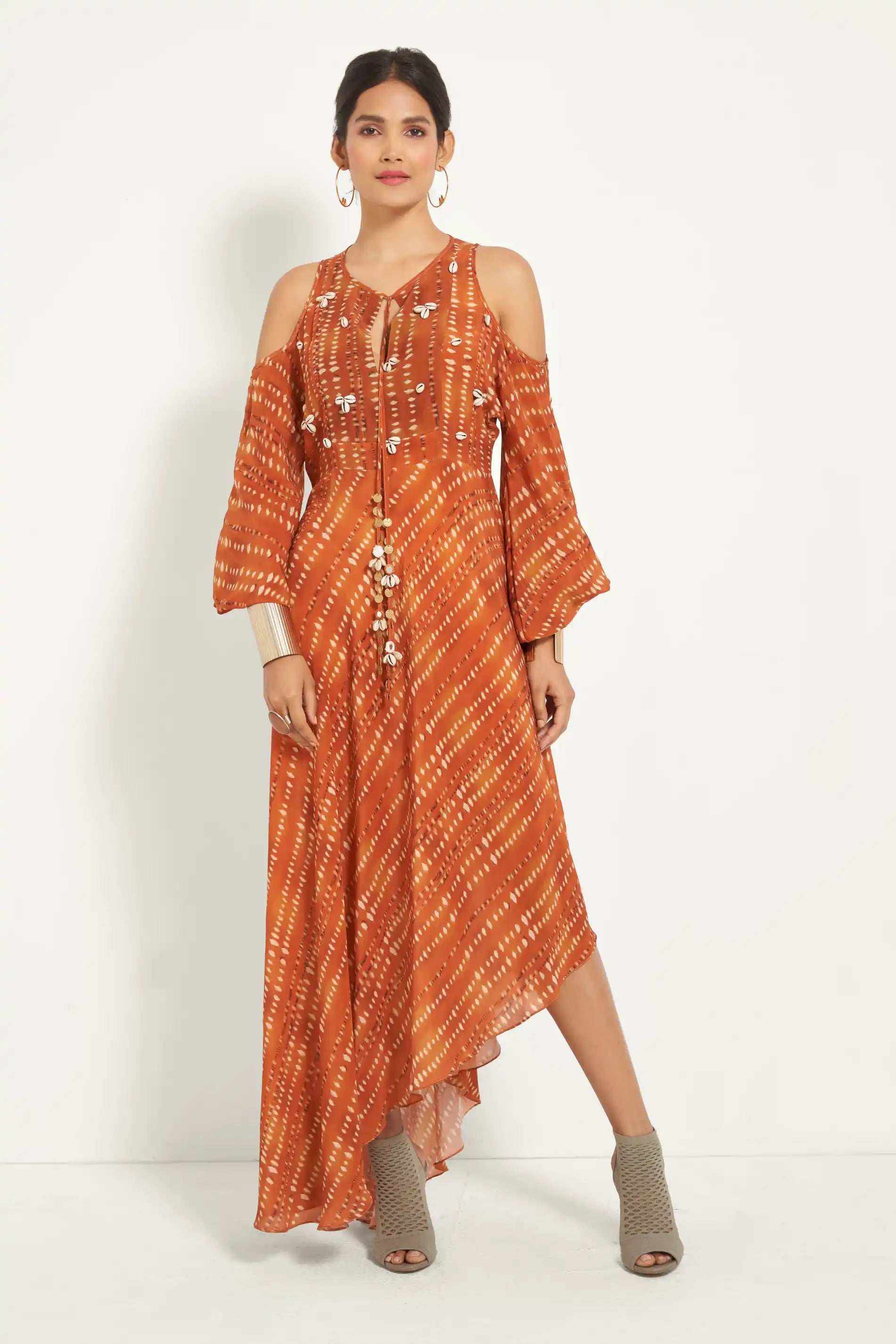 Burnt Orange Cold Shoulder Dress Tulle unclassified dresses