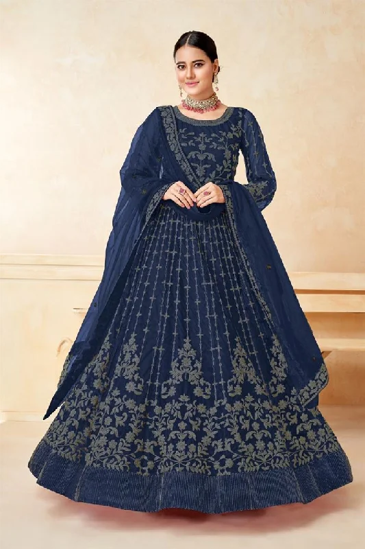 Charming Blue Color Net Fabric Sangeet Wear Anarkali Suit Beaded unclassified dresses