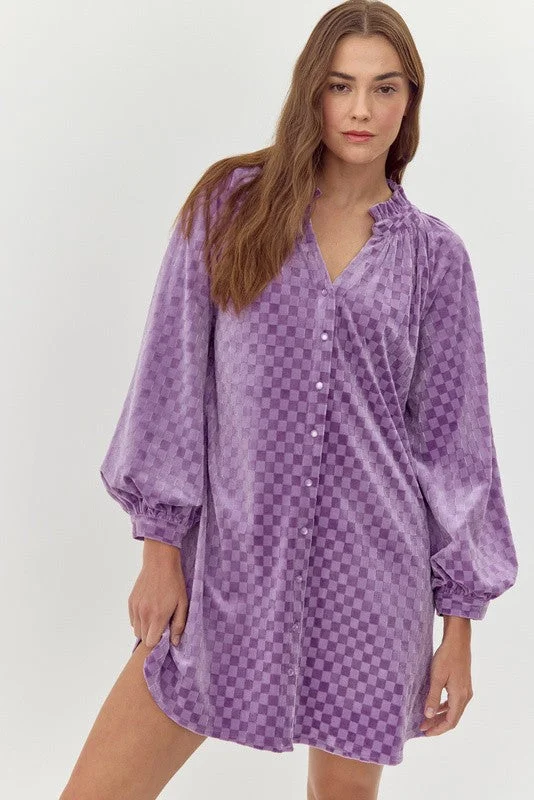 Checkerboard Velvet Pocket Dress Lavender Party unclassified dresses