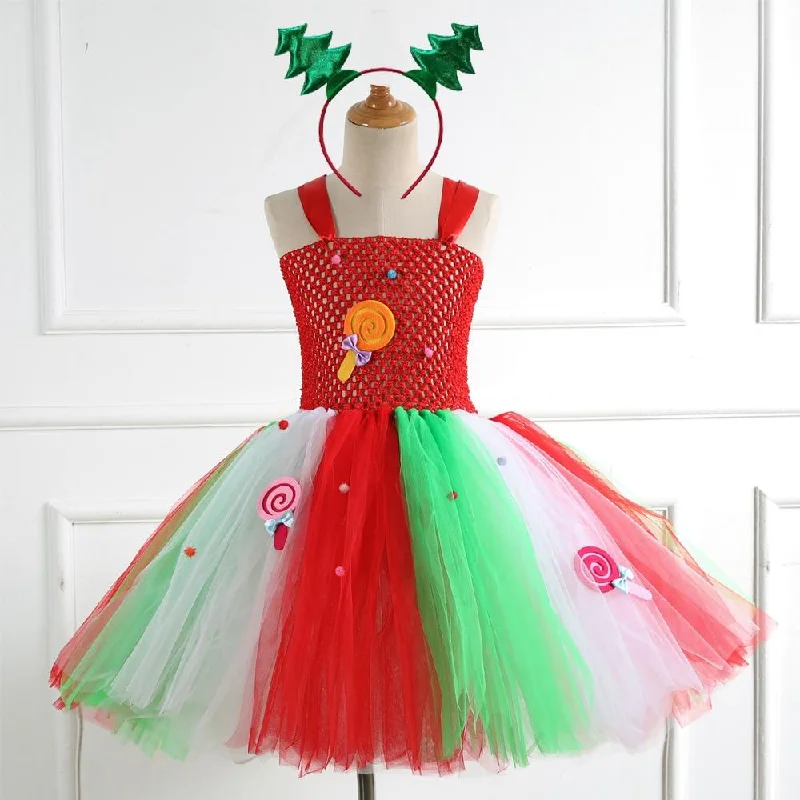 Christmas Princess Dress Reindeer Costume Cosplay Santa Claus Girls Mesh Tutu Handmade Dress Christmas Costume for Kids Metallic unclassified dresses