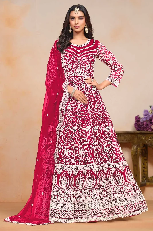 Classic Rani Color Embroidered Anarkali Suit In Net Fabric Summer unclassified dresses