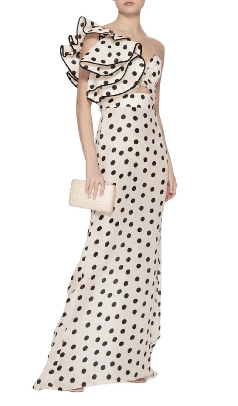 CROSS-SHOULDER FISHTAIL DRESS IN POLKA DOT Chic unclassified dresses