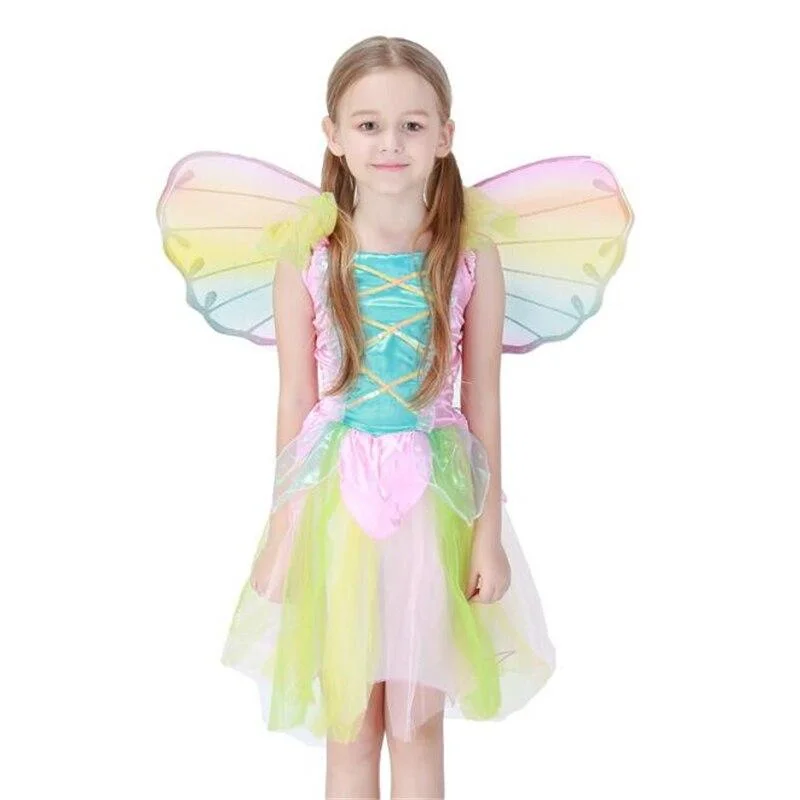 Cute Girls Rainbow Fairy Costume Halloween Carnival Fantasy Kids Cosplay Princess Dress Long unclassified dresses