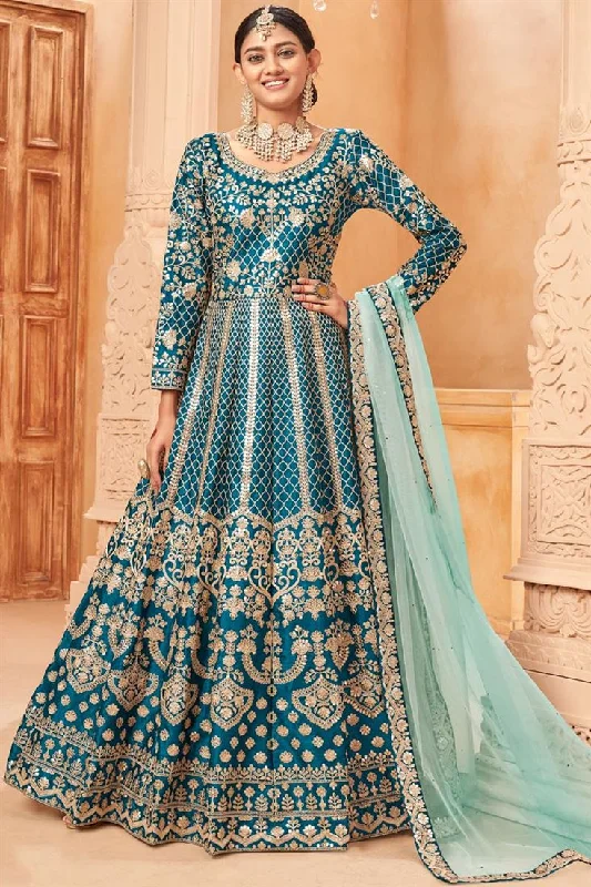 Cyan Color Glittering Art Silk Anarkali Suit Petite unclassified dresses