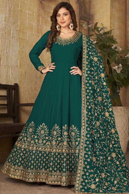 Dark Green Color Georgette Fabric Imposing Anarkali Suit With Embroidered Work Stylish unclassified dresses