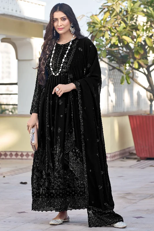 Dazzling Georgette Fabric Black Color Embroidered Anarkali Suit Floral unclassified dresses