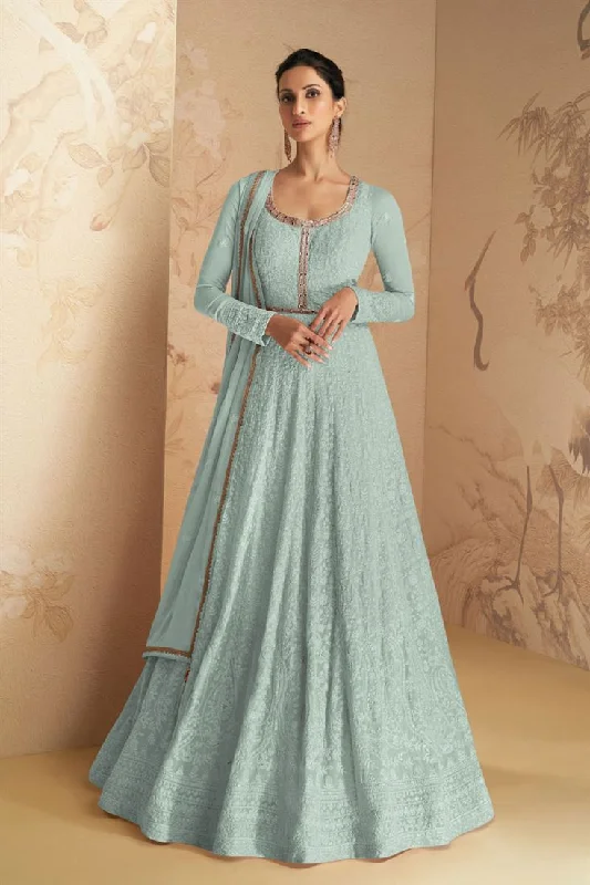 Dazzling Georgette Fabric Light Cyan Color Anarkali Suit For Function Minimalist unclassified dresses