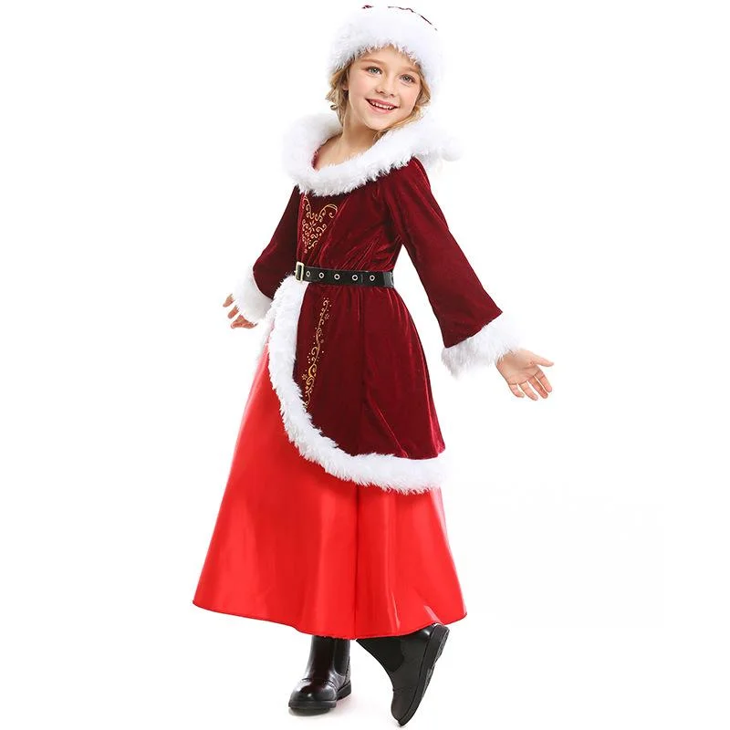 Deluxe Santa Claus Costume Cosplay Girls Christmas Costume For Kids Santa Claus Dress Suit Clothes Discounted unclassified dresses