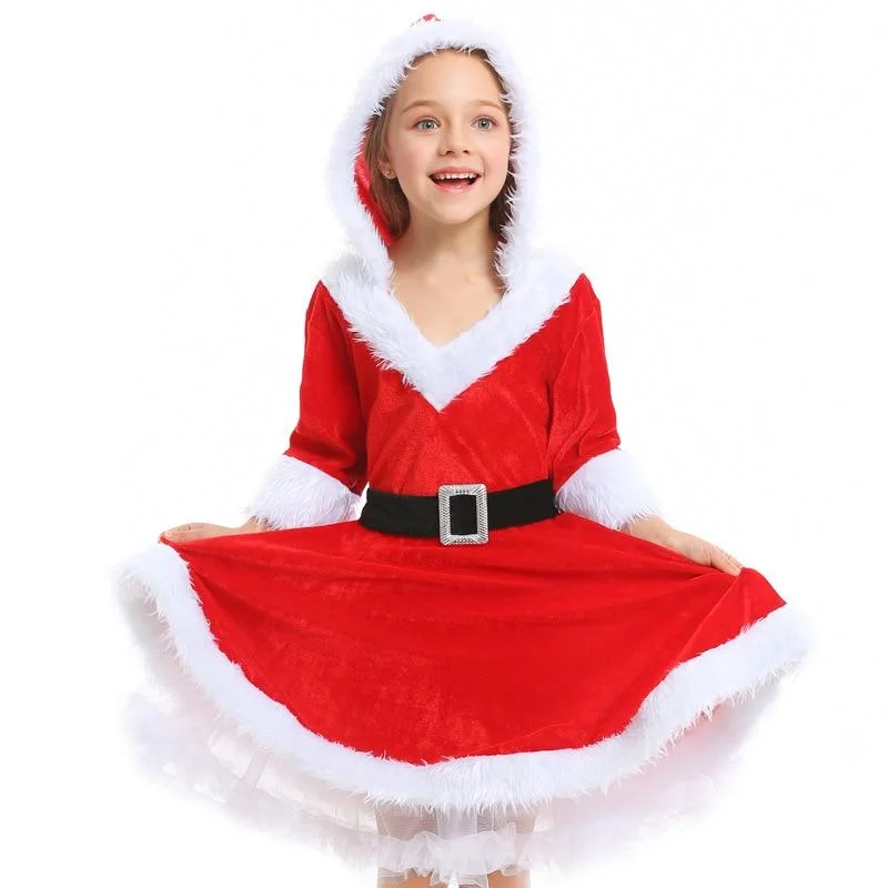 Deluxe Santa Claus Costume Cosplay girls Christmas Costume For kids Santa Claus Dress Suit Engagement unclassified dresses