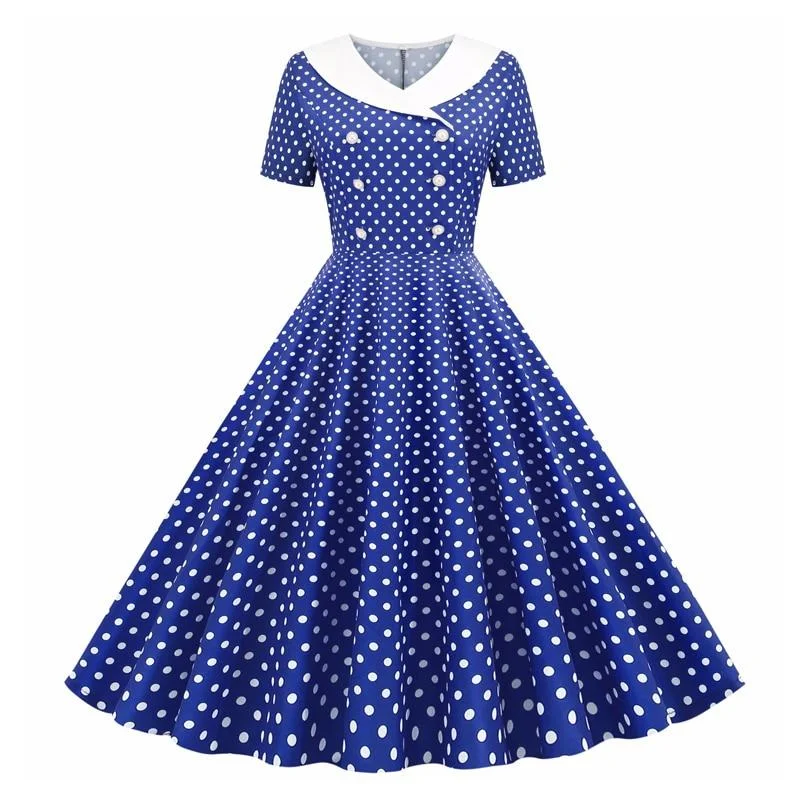 Double Breasted Polka Dot 50S 60S Robe Women Pinup Vintage Elegant Wrap Flare Dress Plus size unclassified dresses